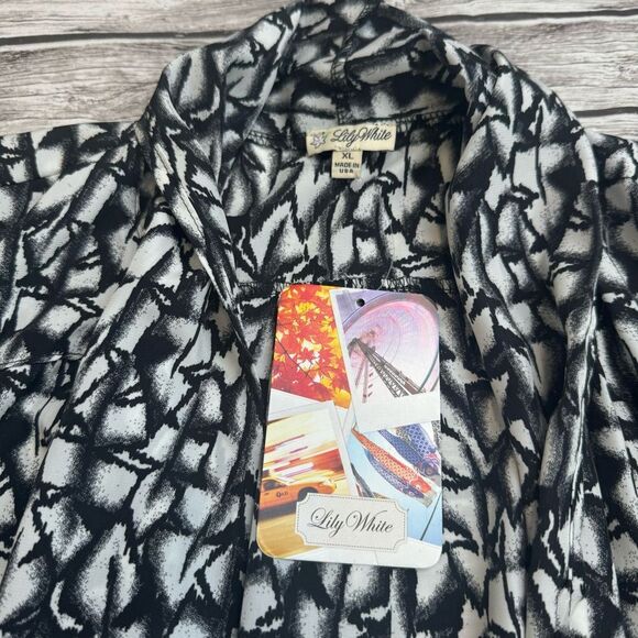 Lily White Women's Lightweight Open Cardigan Abstract White Black XL Extra Large - Picture 7 of 13